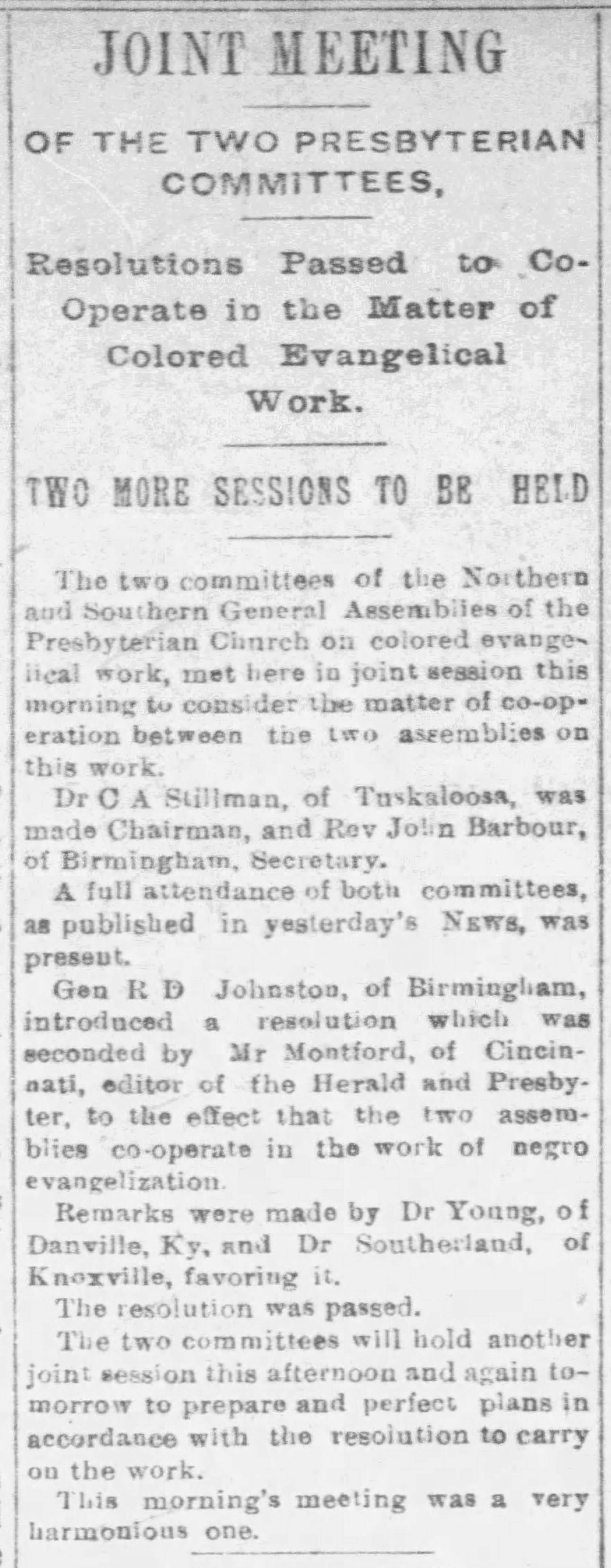 Joint Meeting of the Two Presbyterian Committees